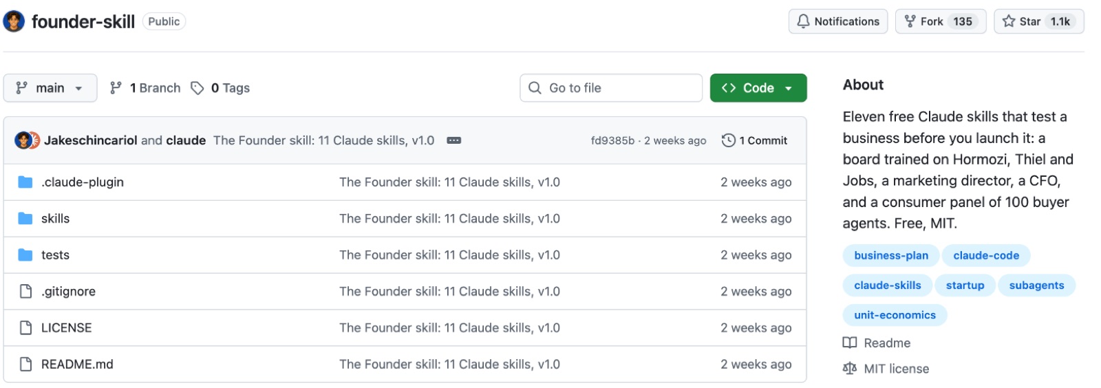 O repositório da Founder Skill no GitHub